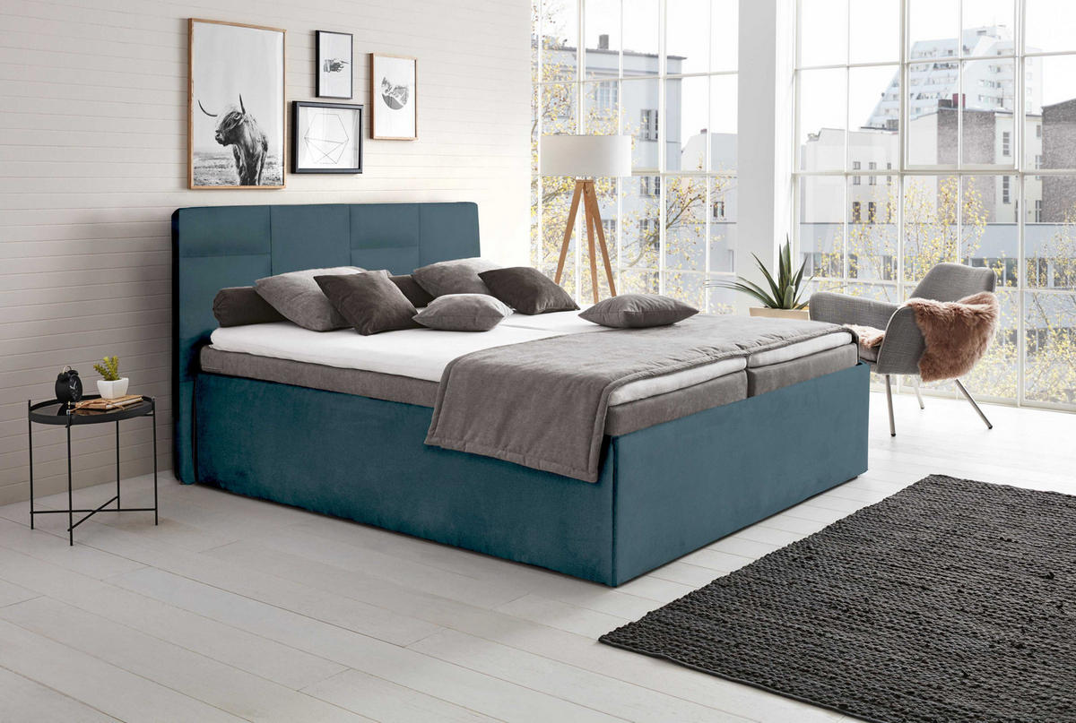POLSTERBETT Damas Blau 160 x 200 x 40 cm Mit hochwertiger Matratze H2 (bis 100 kg) und Lattenrost - Blau, Holz (160/200cm) - Halmon Schlafkomfort Betten 