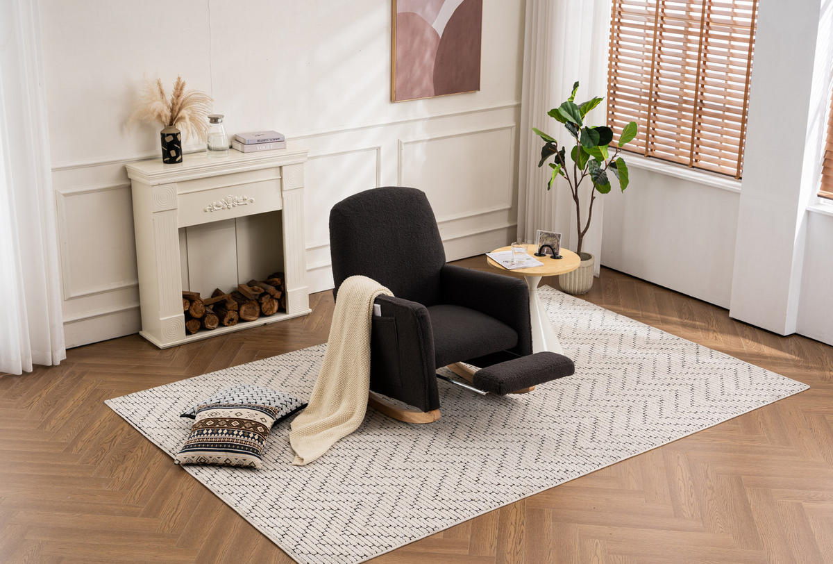 SCHAUKELSTUHL 67/126/98 cm dunkelgrau aus Lammfell-Optik mit Hocker - Dunkelgrau, Textil (126/98/67cm) - OKWISH