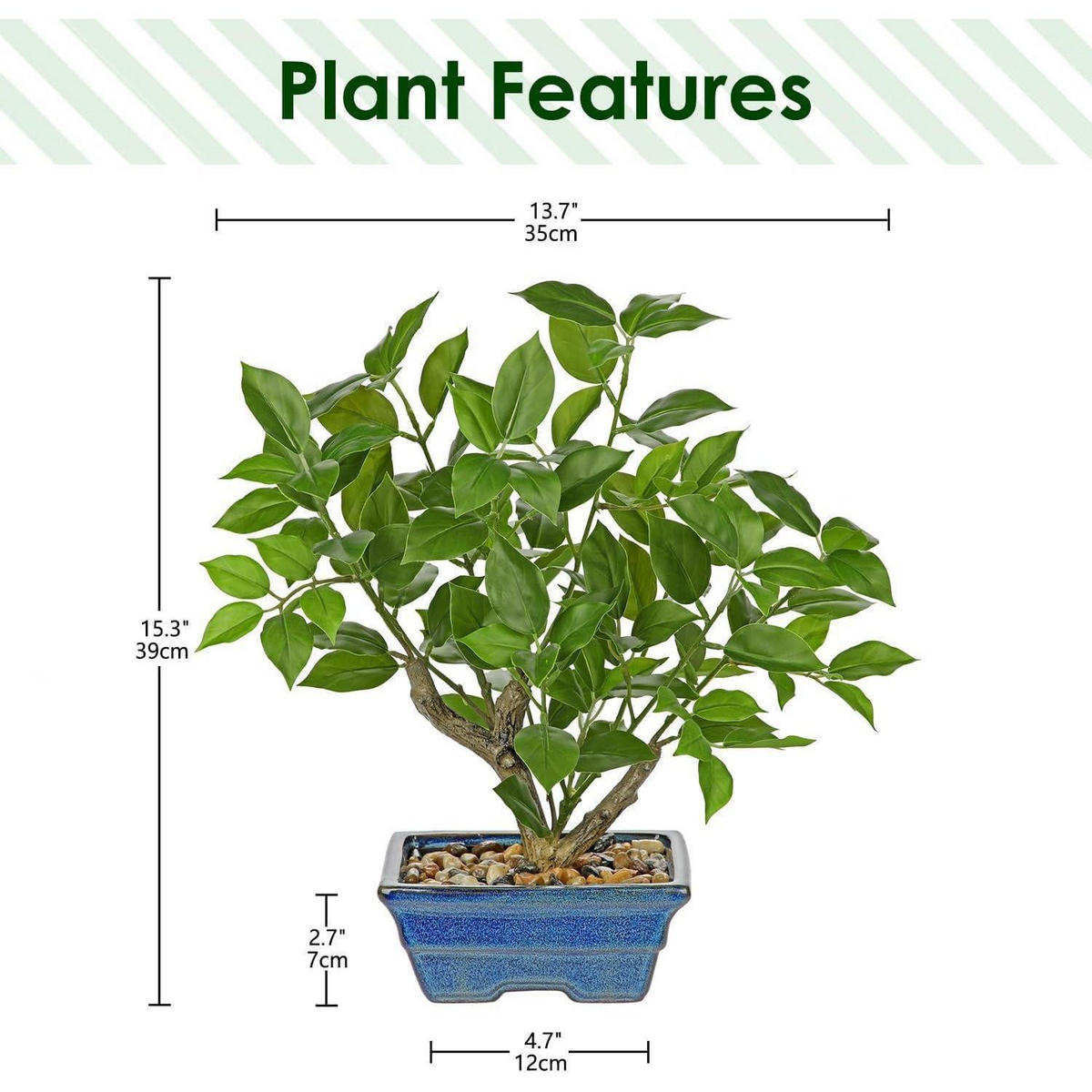 KUNSTPFLANZE Ficus 39 cm blau-grün - Blau, Kunststoff (35cm)