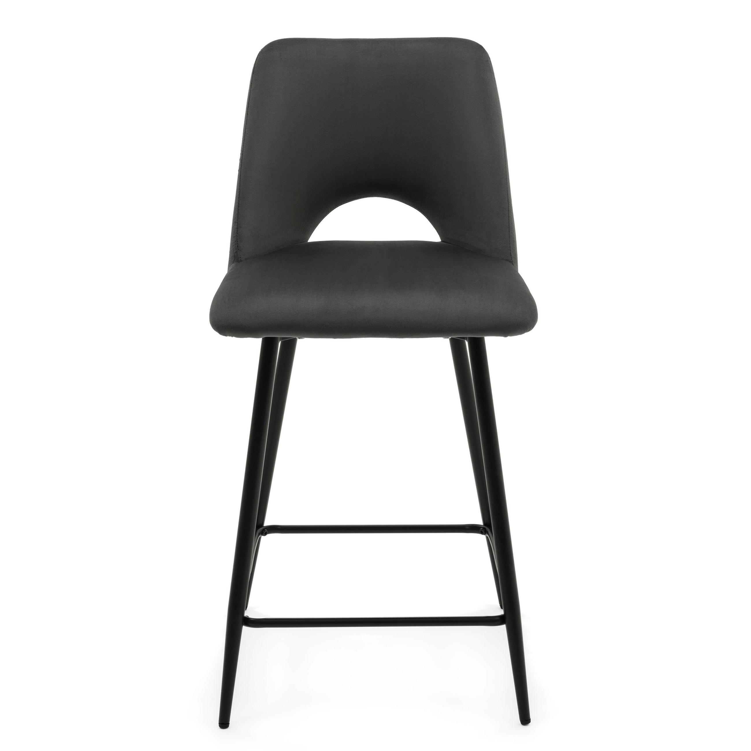 BARHOCKER ORO gepolsterter mit Steppung - grau - Samt Velour - Schwarz/Grau, Textil/Metall (48/94/55cm) - NEW HOME