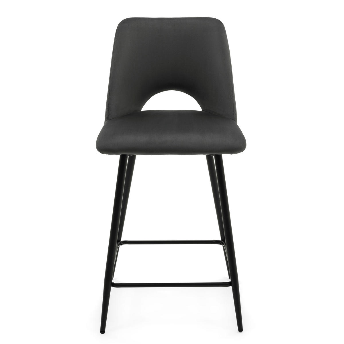 BARHOCKER ORO gepolsterter mit Steppung - grau - Samt Velour - Schwarz/Grau, Textil/Metall (48/94/55cm) - NEW HOME