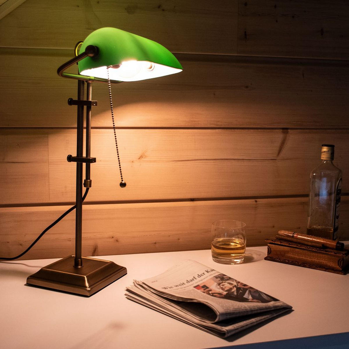 LED SCHREIBTISCHLAMPE Bronze Grün - Weiß, Metall (26.5/25/56cm)