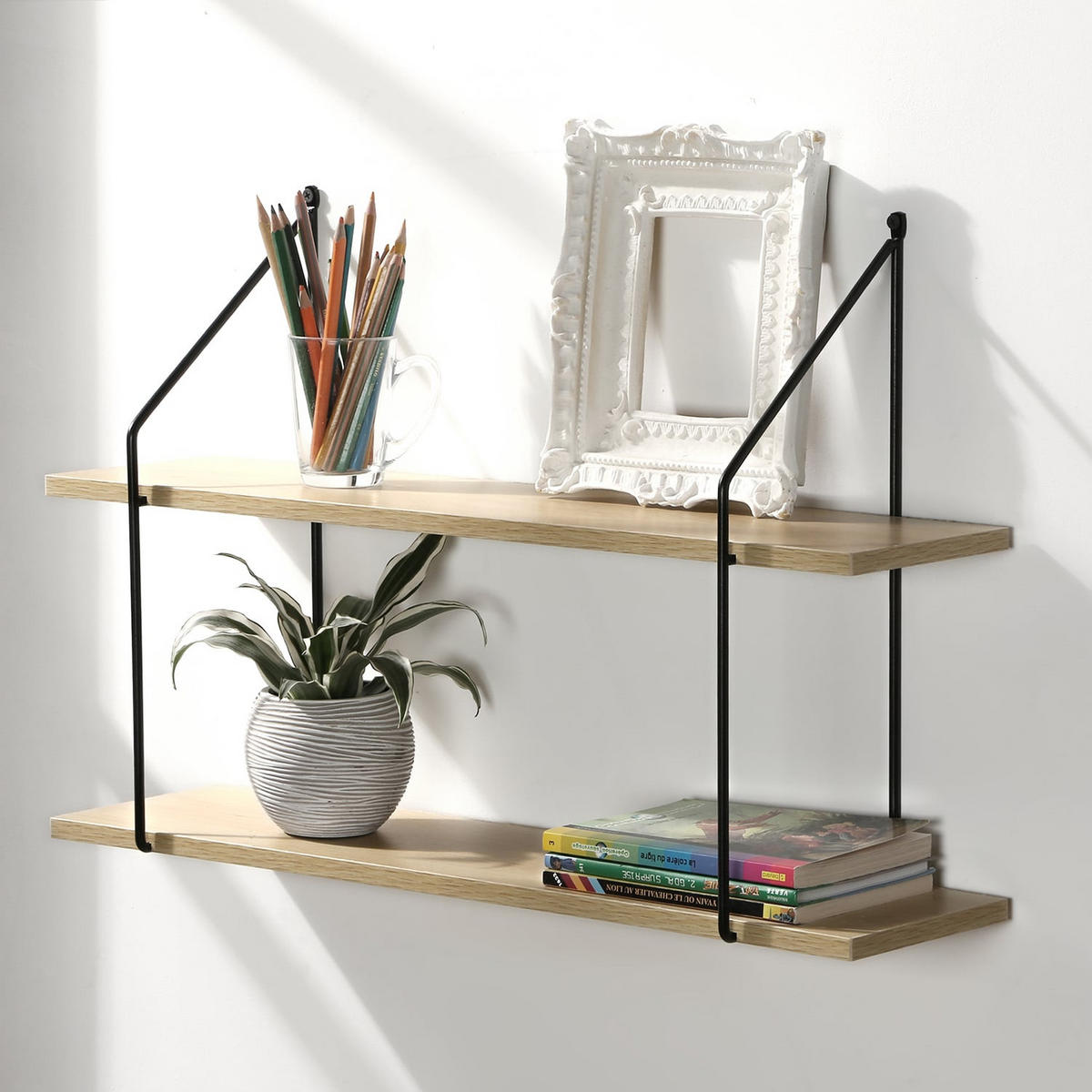 ZWEISTÖCKIGES Wandregal im Holzdekor L60 cm - Eichefarben, Holzwerkstoff (15/40/60cm) - Calicosy