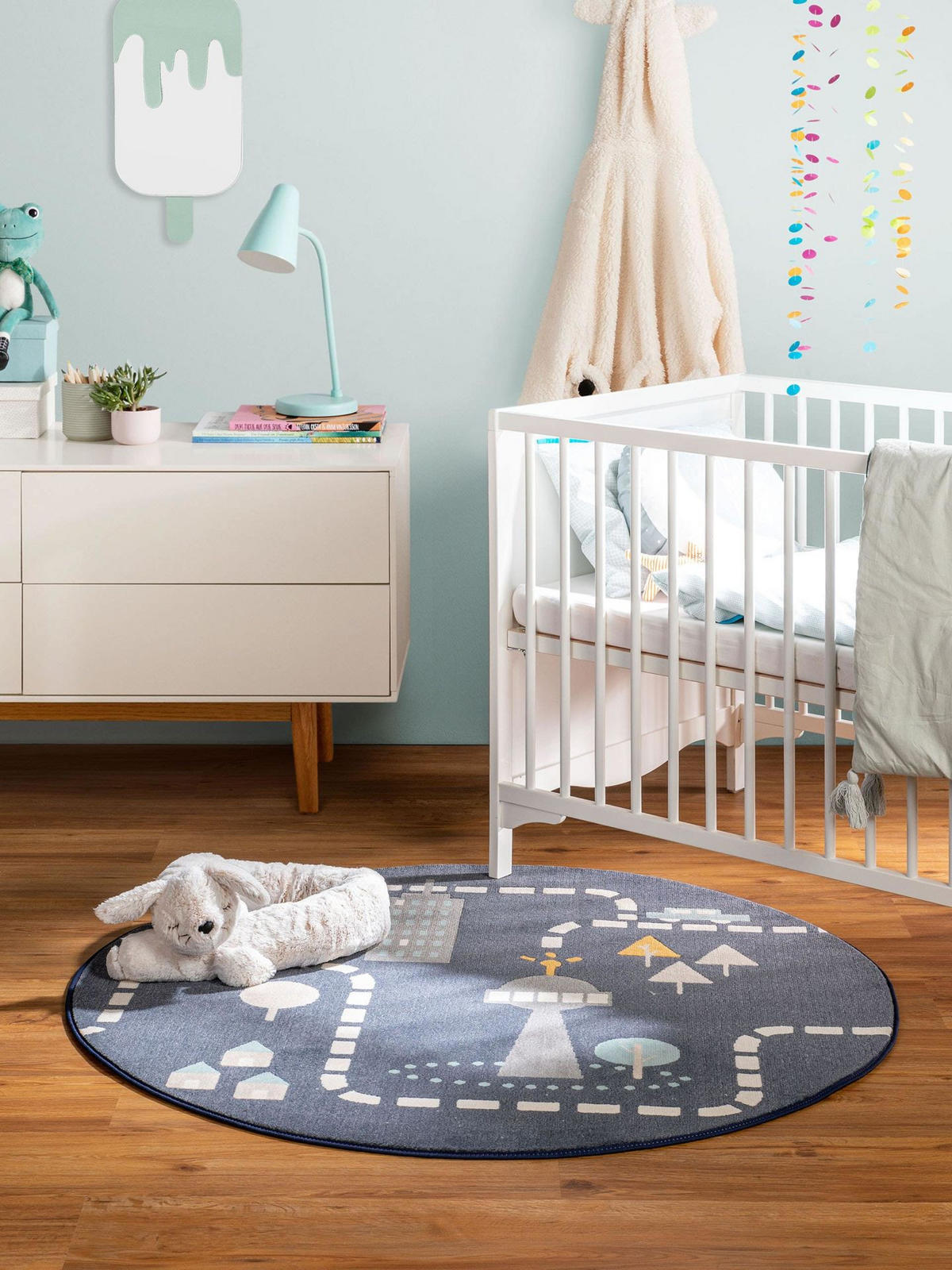 KINDERTEPPICH Juno Blau ø 120 cm rund - Blau, Kunststoff (120/1cm) - KUNSTLOFT