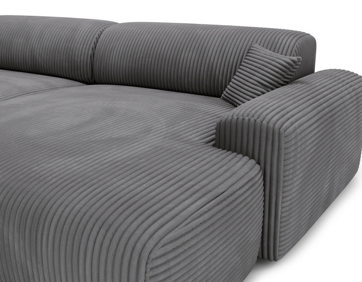 ECKSOFA mit Longchair - Cord - Schwarz/Grau, Kunststoff/Textil (284/178cm) - home24