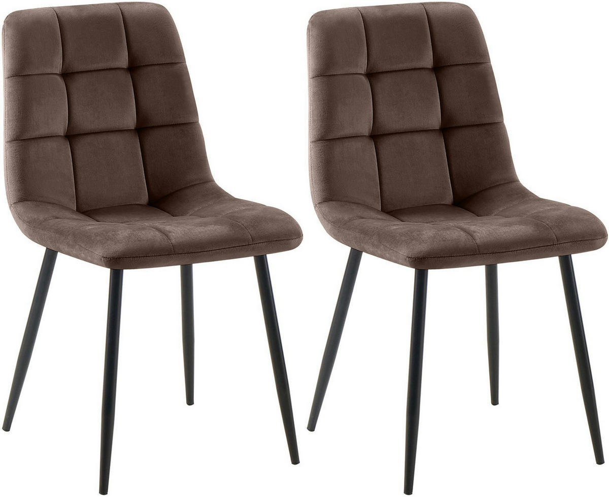 STUHL 2er Set Samt Braun - Schwarz/Braun, Textil/Metall (45/84/55cm) - CLP