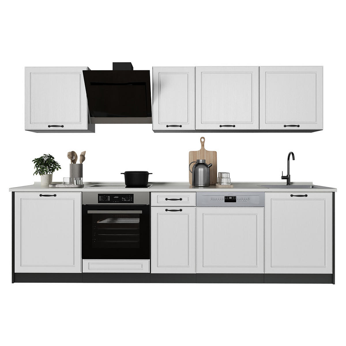 KUCHYNKA R-Line, Biely vidiecky dom/antracitová, 280 cm antrasiitti työtaso - biela/antracitová, kompozitné drevo (280/206.8/60cm) - Vicco