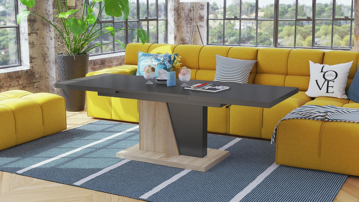 COUCHTISCH rechteckig Anthrazit matt - Sonoma ausziehbar höhenverstellbar - Anthrazit/Sonoma Eiche, Holzwerkstoff (70/120/60cm) - designimpex