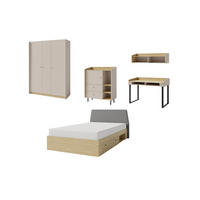 JUGENDZIMMER ALBI 2 in Sandbeige / Geölte Eiche 5-teilig - Eichefarben/Beige, Holzwerkstoff (607/195/137cm) - Deine Möbel 24