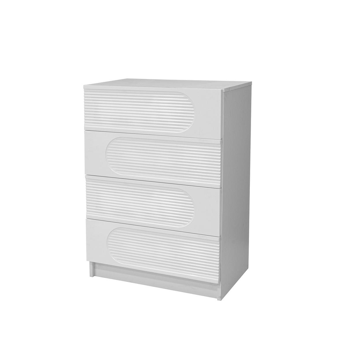 KOMMODE aus MDF und Spanplatte 60x38,5x85 cm Weiß mit 4 Schubladen und Vollauszug, kompakt und vielseitig - Weiß, Holzwerkstoff (60/85/38.5cm) - Modfu