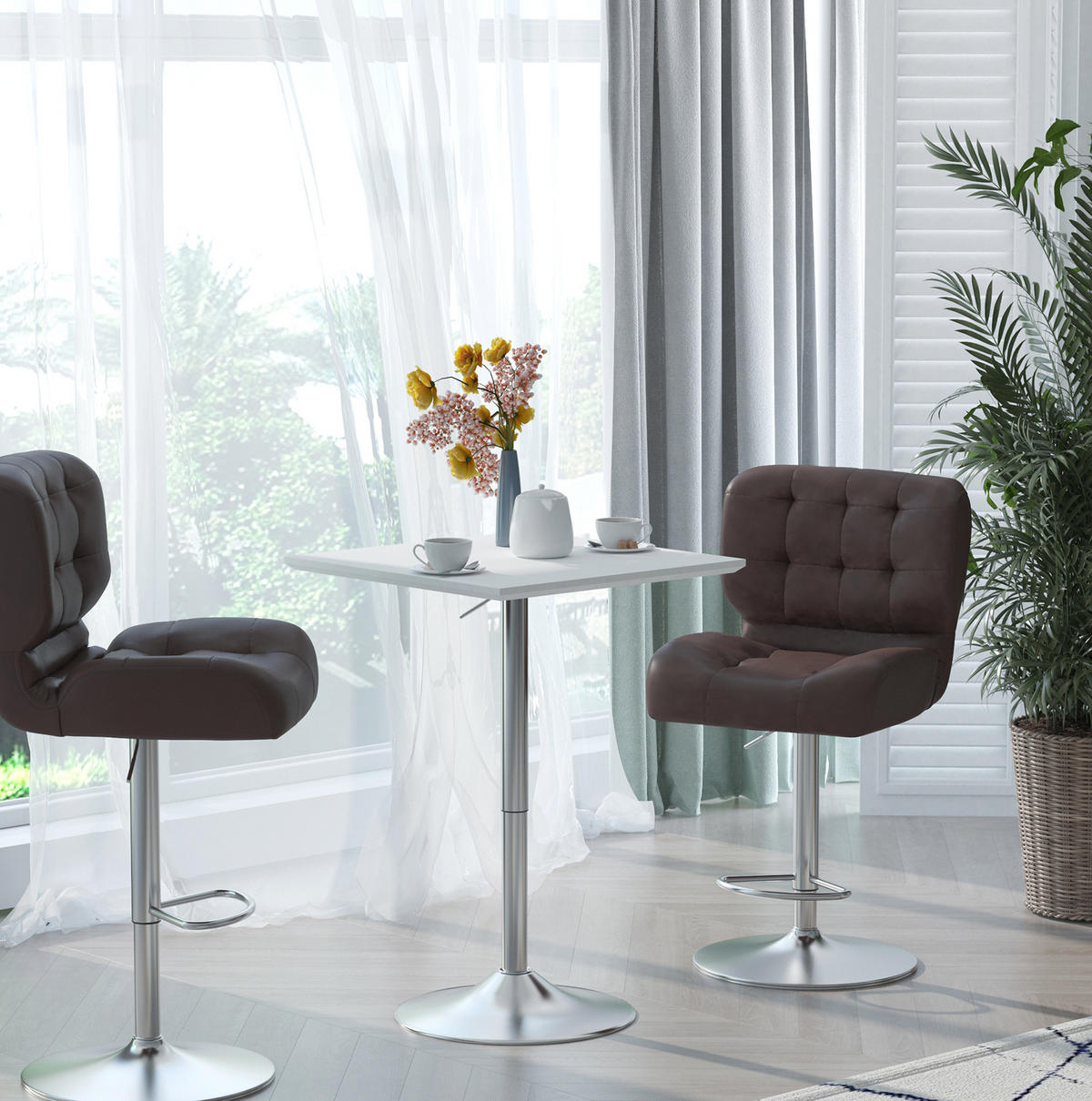 BARTISCH 60/60/69-92 cm höhenverstellbar mit rutschfestem Stahlgestell, Weiß - Weiß, Holzwerkstoff (60/60/92cm) - Redom