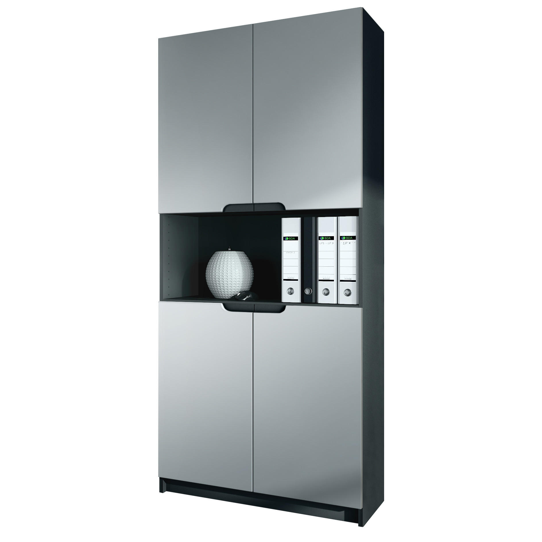 BÜROSCHRANK Logan Fronten in Hellgrau Seidenmatt - Greige, Holzwerkstoff (82/184/37cm) - Vladon