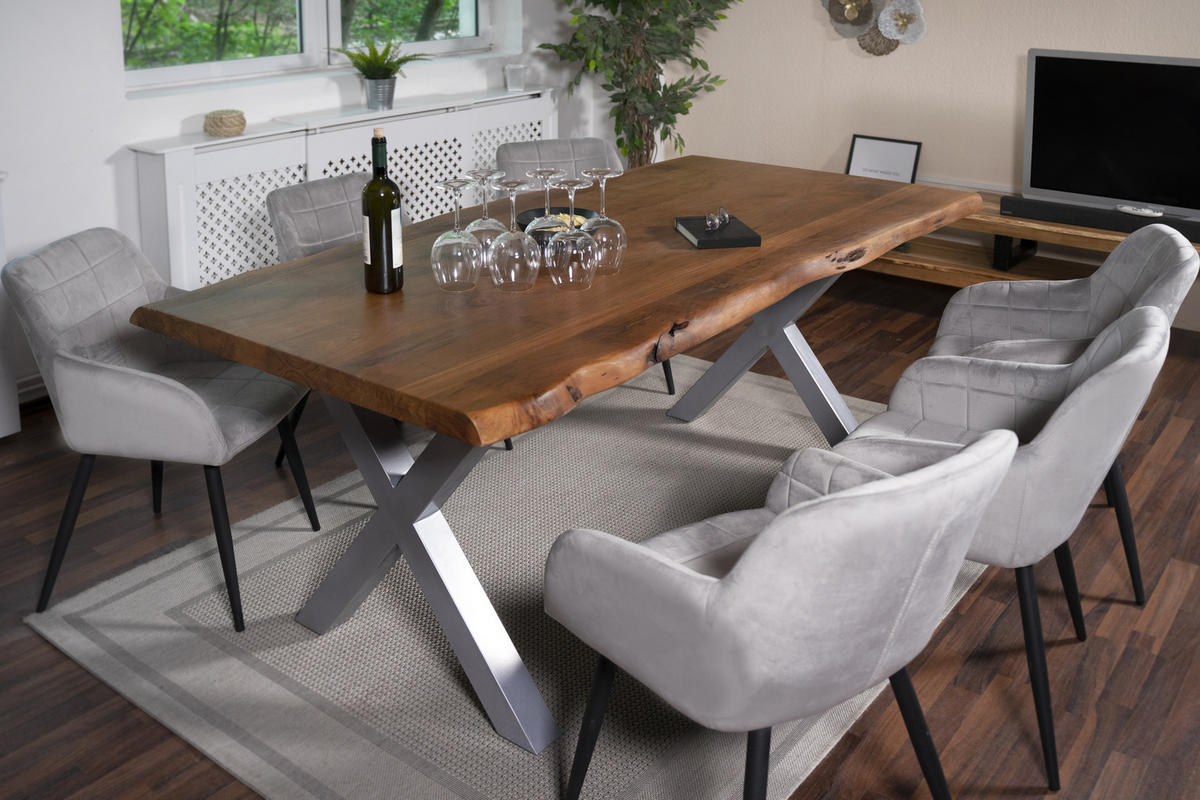 ESSTISCH CALI - Silberfarben/Braun, Holz/Metall (100/200/77cm) - SAM