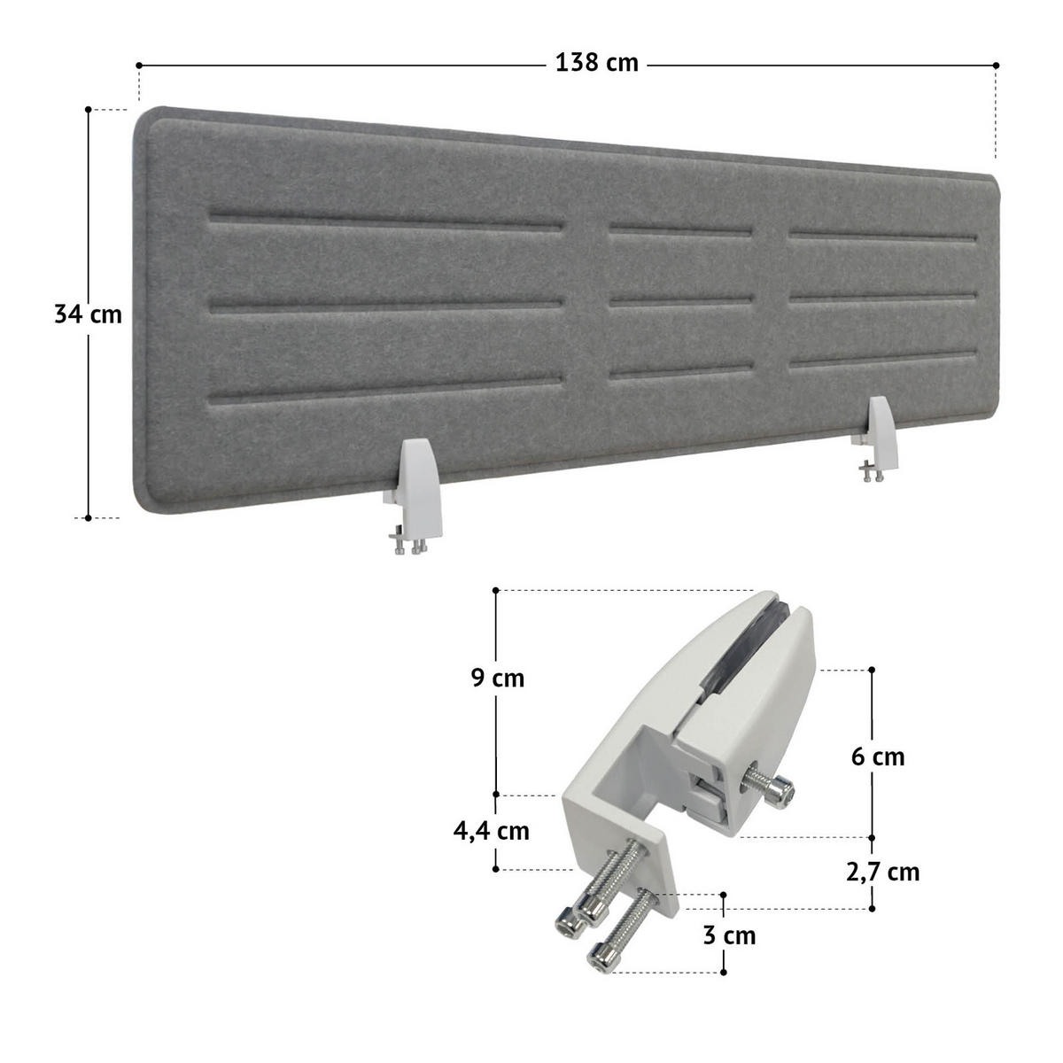 SICHTBLENDE Schreibtisch 138x34 cm Grau - Grau, Textil (1.5/138/34cm) - SVITA