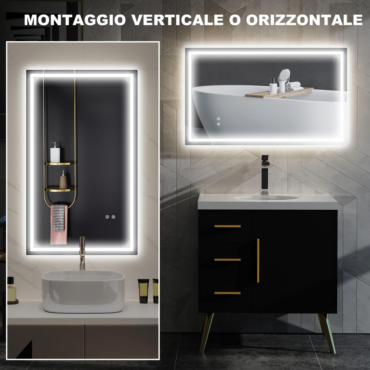 SPIEGELSCHRANK Spiegelschrank mit 3-farbiger, einstellbarer LED-Beleuchtung, 100x3x60 cm - Transparent, Glas (100/60/3cm) - Vallsero