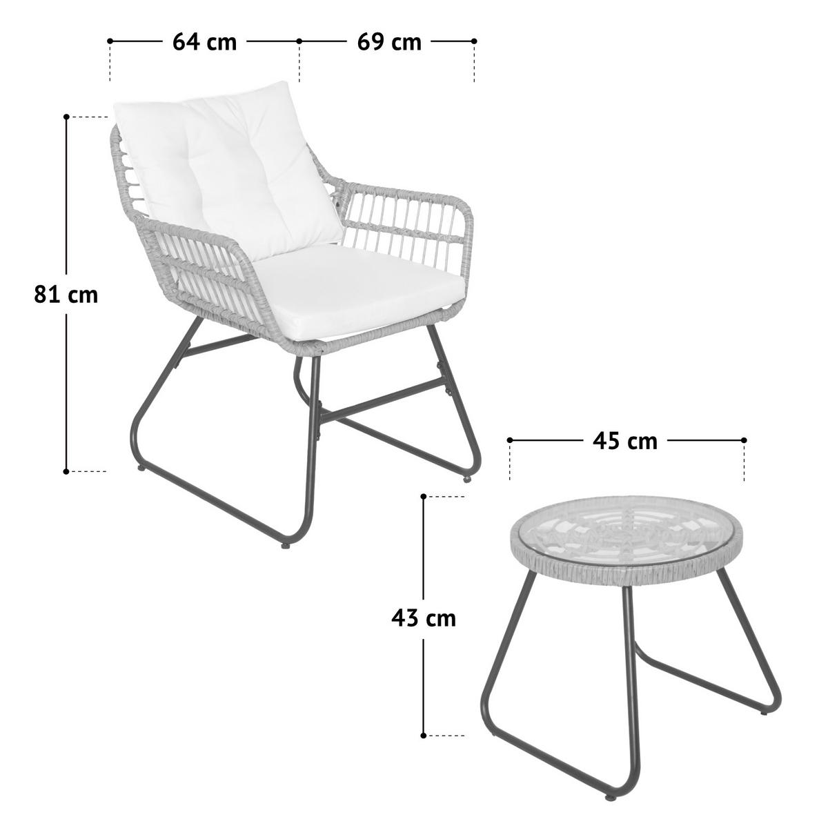 BALKONSET 3-teilig aus Rattan, hellgrau - Hellgrau, Kunststoff - SVITA