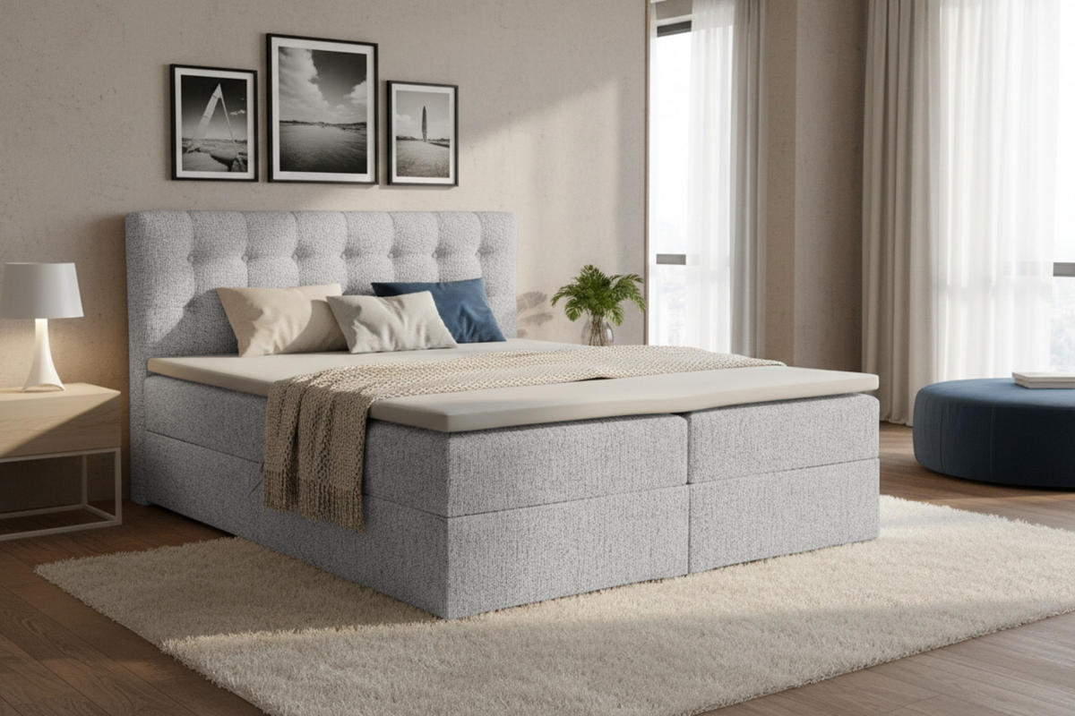 BOXBETT CINDY 180/200 in Stoff Grau H3 - Grau, Holz/Holzwerkstoff (180/200cm) - Deine Möbel 24