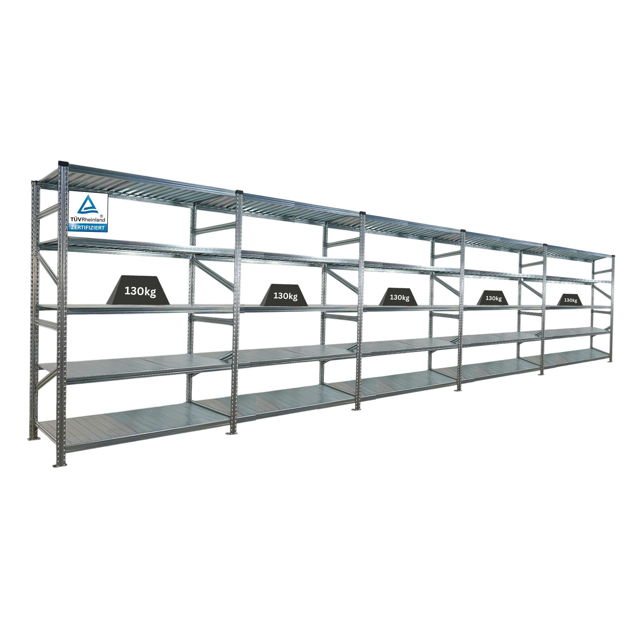 FACHBODENREGAL Proximo 200x750x60cm 5 Ebenen Fachlast 130 kg Beidseitig nutzbar Verzinkt - Silberfarben, Metall (750/200/60cm) - PROREGAL