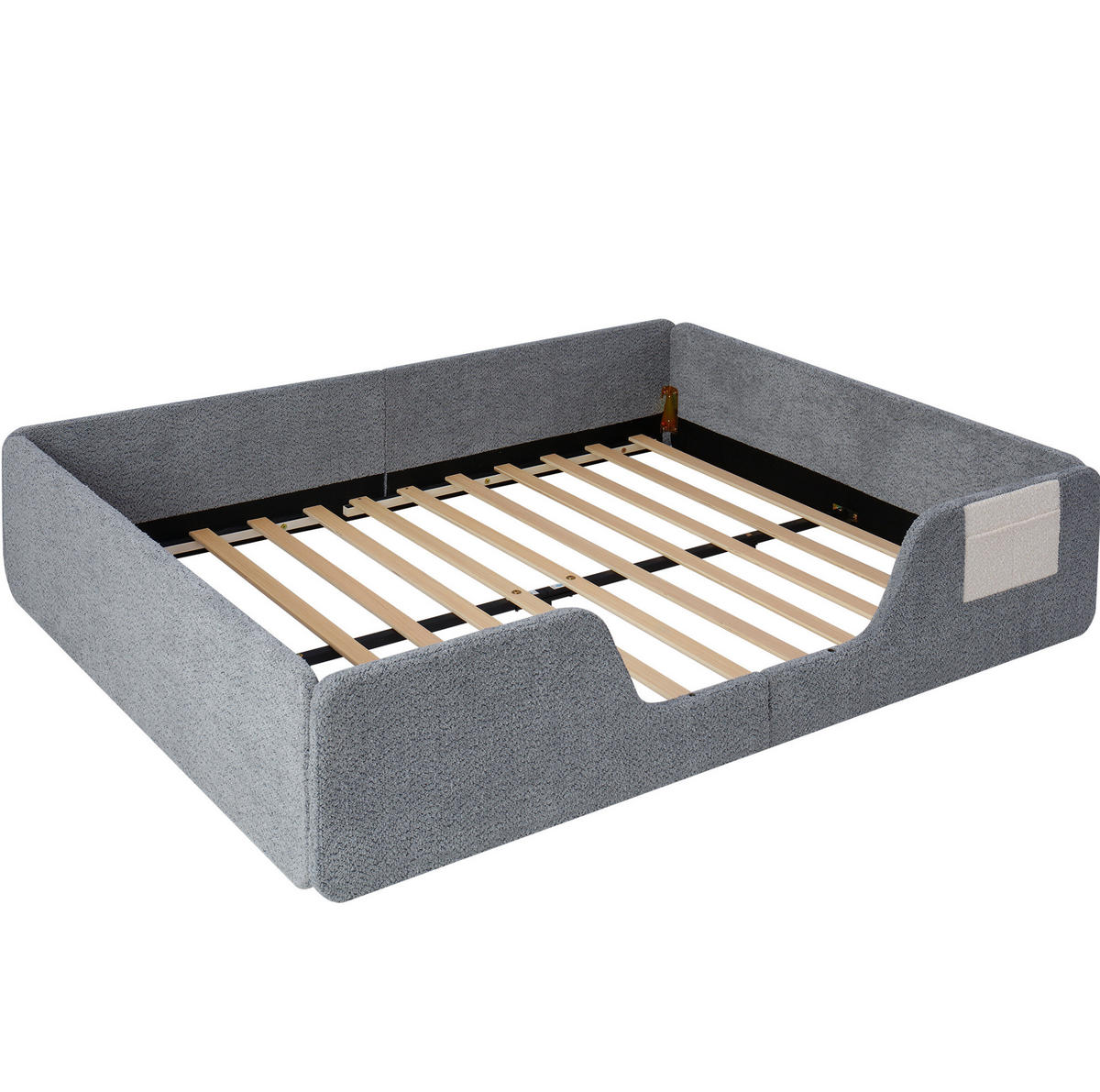 KINDERBETT aus Samt 140x190 cm Grau mit abnehmbaren Seitengittern, Stofftasche und gepolstertem Rundumschutz - Grau, Textil (140/190cm) - Modfu