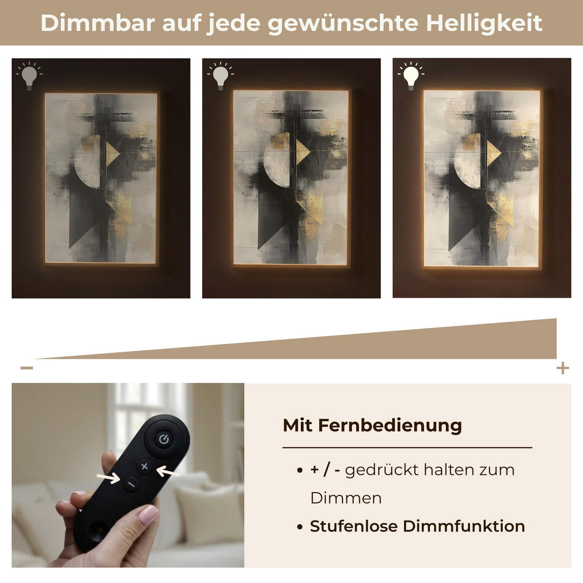 WANDLEUCHTE MIT AKKU Abstrakt - Schwarz - Farbe - Modern 60x90 cm - Grau, Holzwerkstoff (60/90/8cm) - OnlyWow