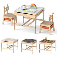 KINDERTISCH mit Stühlen natur(3-tlg) - Naturfarben, Holzwerkstoff (60/49/60cm) - COSTWAY
