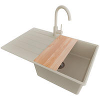 GRANITSPÜLE Kopenhagen, 2-er set Beige 78/50 cm 1 Becken + Küchenarmatur 32/20 cm + Ablauf-Set + Schneidebrett ab 50er Unterschrank - Chromfarben/Beige, Kunststoff (78/20/50cm) - Primagran