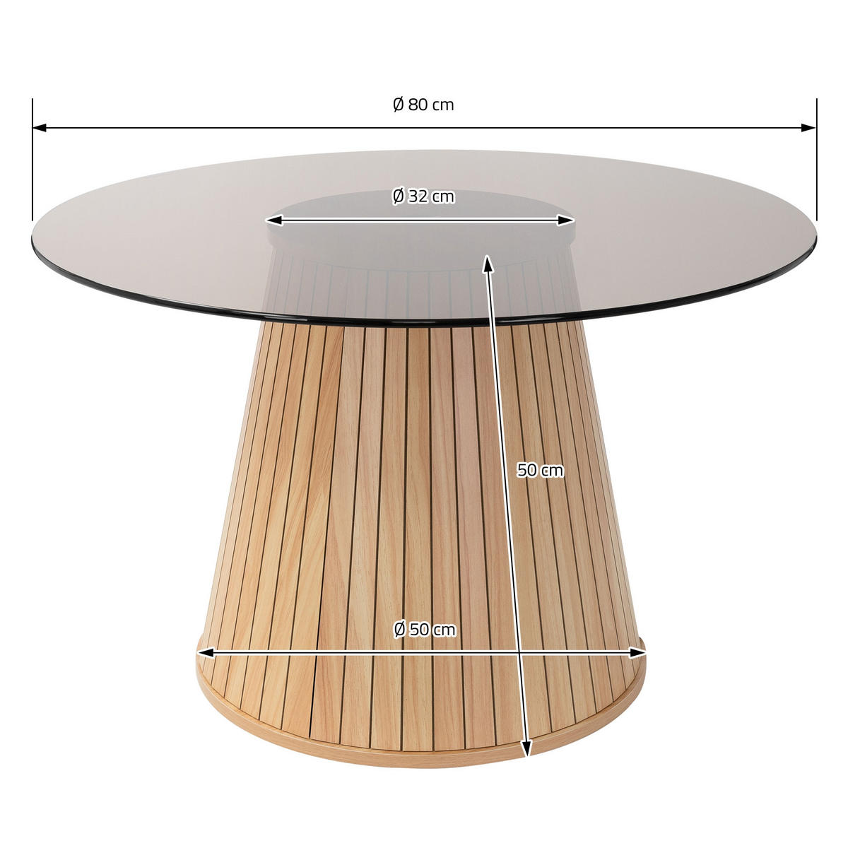 COUCHTISCH mit Glasplatte rund Ø80x50 cm Holz-Optik Braun - Braun, Holz (80/80/50cm) - ML-DESIGN