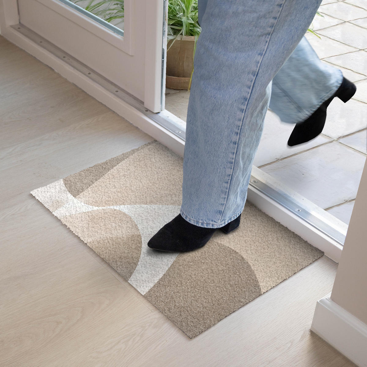 FUSSMATTE Glatte Oberflächen - Harmonisch - Wellenförmig 60x40 cm - Beige, Kunststoff (60/0.4cm) - MuchoWow