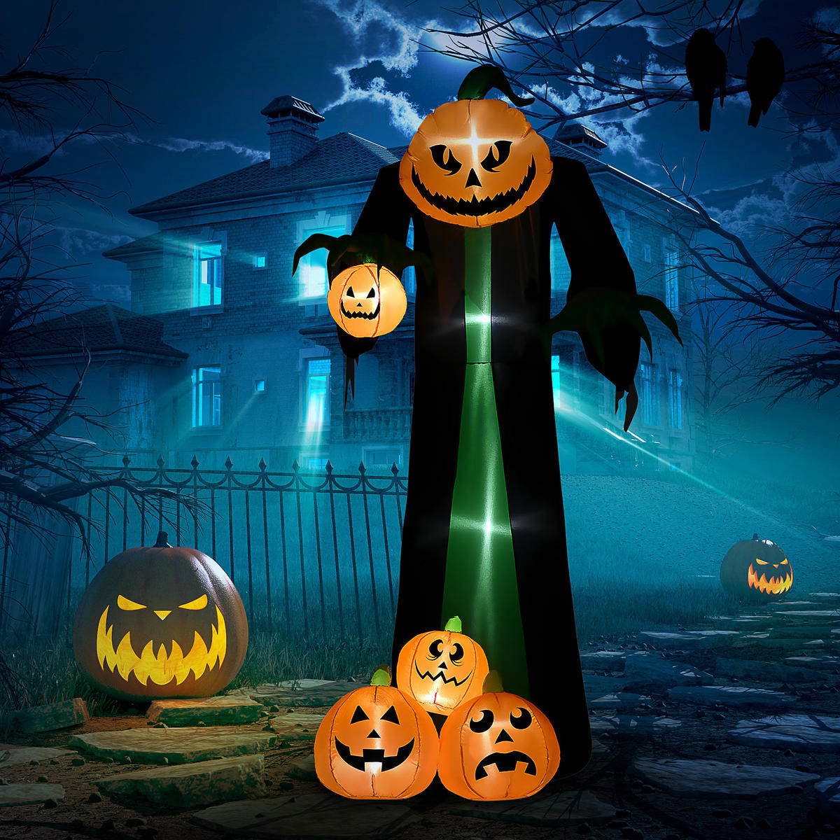HALLOWEEN AUFBLASBARER KÜRBIS, Mehrfarbig, Polyester - Multicolor, Kunststoff (96/240/129cm) - HOMCOM