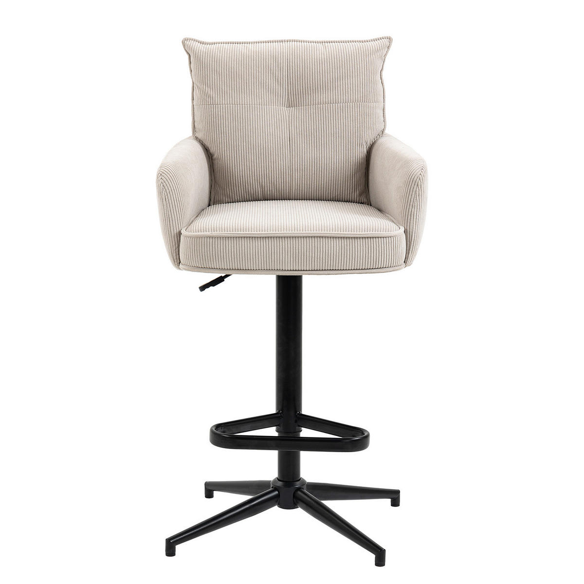 BARSTUHL - 2er-Set - Höhenverstellbar - Cord / Eisen - Beige, Textil/Metall (54/100/58cm) - home24