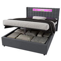 ČALOUNĚNÁ postel 140/200 cm tmavě šedá ze sametu s hydraulickým úložným prostorem a LED osvětlením - tmavě šedá, textil (140/200cm) - OKWISH
