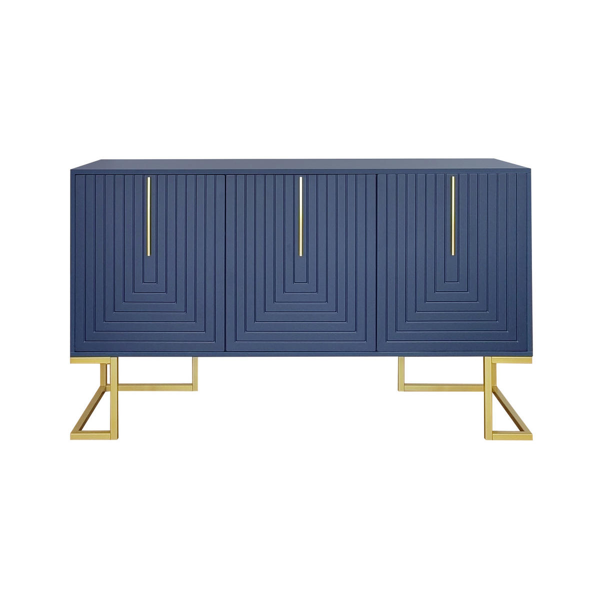 SIDEBOARD aus MDF und Spanplatte 138x40x80 cm Marineblau mit 3 Türen, verstellbaren Regalböden und Metallgestell - Blau, Holzwerkstoff (138/80.5/40cm) - Modfu