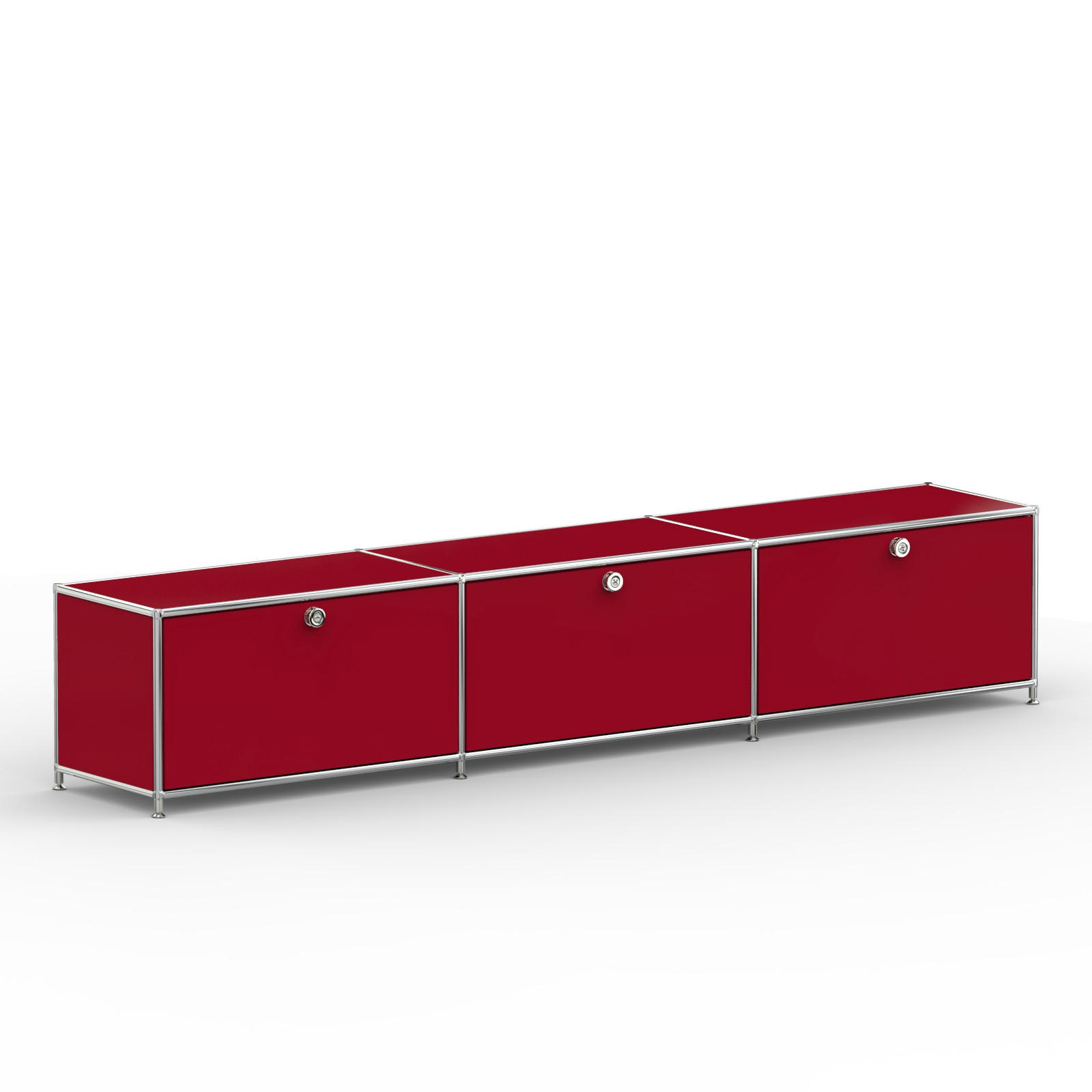 TV Board mit 3 Klappen & Schloss, Breite 227 cm, Rubinrot - Chromfarben/Silberfarben, Metall (40/43/227.2cm) - Versee