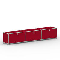 TV Board mit 3 Klappen & Schloss, Breite 227 cm, Rubinrot - Chromfarben/Silberfarben, Metall (40/43/227.2cm) - Versee