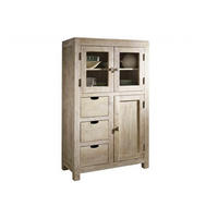 VITRINE Akazie 90x45x148 white stone getüncht NATURE WHITE #62 - Beige, Holz (90/148/45cm) - Massivmoebel24