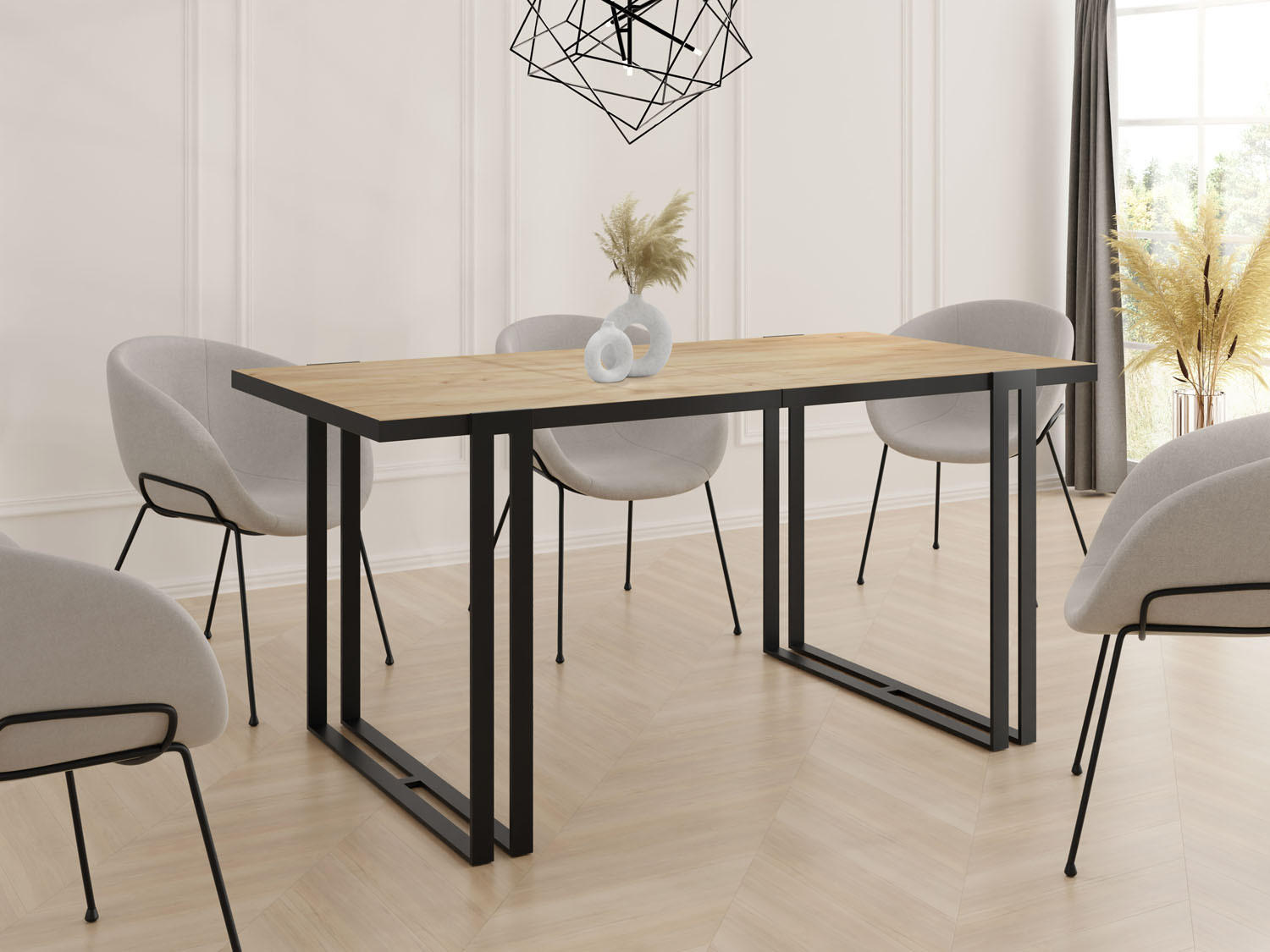 ESSTISCH Marina rechteckig ausziehbar, Craft Eiche 140-240/80/76 cm - Eiche Wotan/Schwarz, Holzwerkstoff/Metall (140/80/76cm) - WFL GROUP