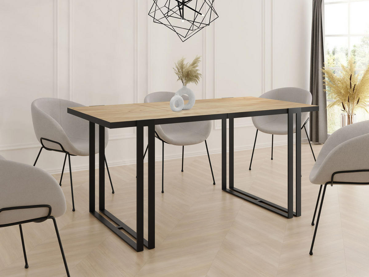 ESSTISCH Marina rechteckig ausziehbar, Craft Eiche 120-220/80/76 cm - Eiche Wotan/Schwarz, Holzwerkstoff/Metall (120/80/76cm) - WFL GROUP