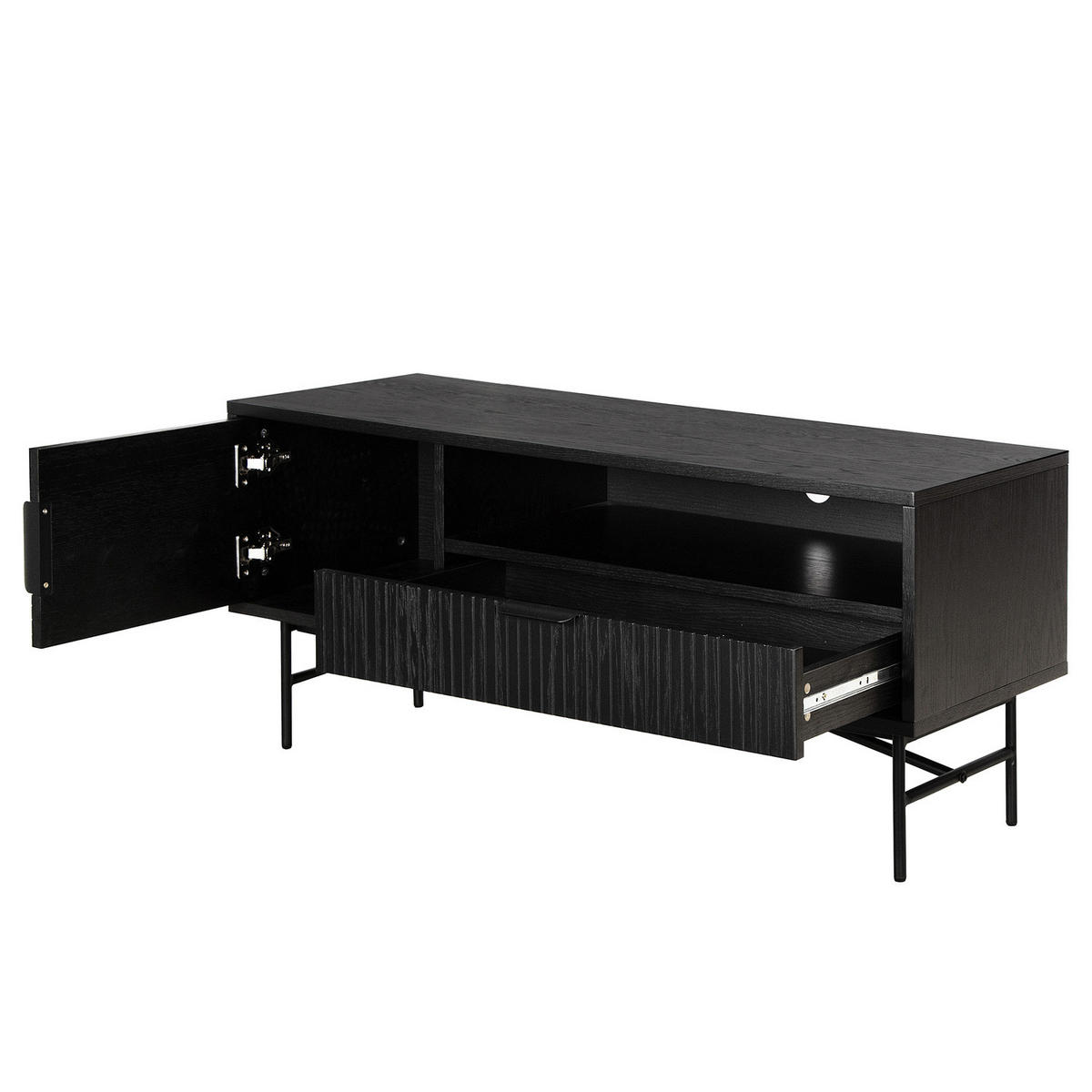 TV-LOWBOARD - Echtholzfurnier - 120 cm - Eichefarben/Schwarz, Holzwerkstoff/Metall (120/50/40cm) - home24