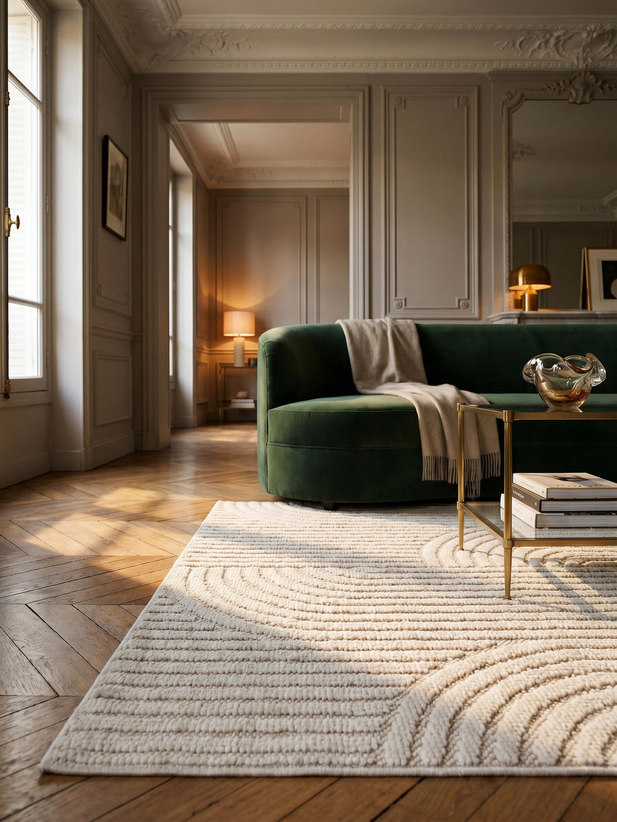 TEPPICH Flachgewebe LANGAU in Creme, mit geometrischen Bögen, 240 x 340 cm - Beige, Textil (340/240cm) - KADIMA DESIGN