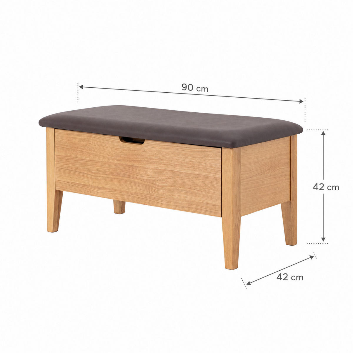 SITZBANK Oslo 90 cm, Eiche Natur, Leder Braun - Beige, Holz (90/42/42cm) - WOODEK