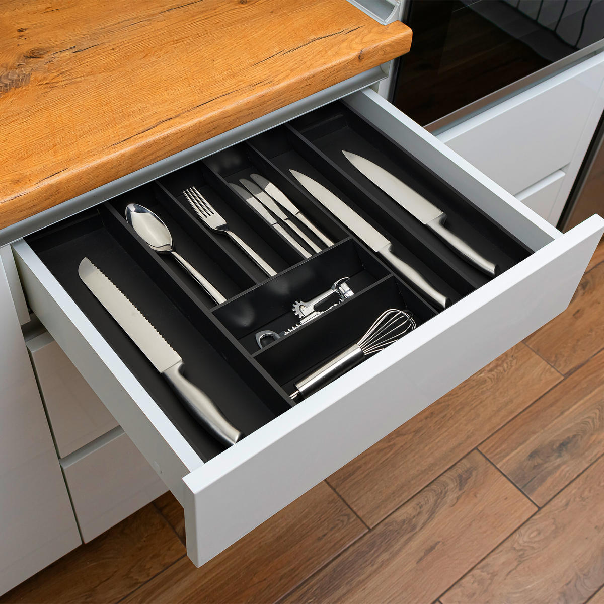 BESTECKKASTEN - Schwarz, Holz/Holzwerkstoff (35/6.5/43.5cm) - Relaxdays