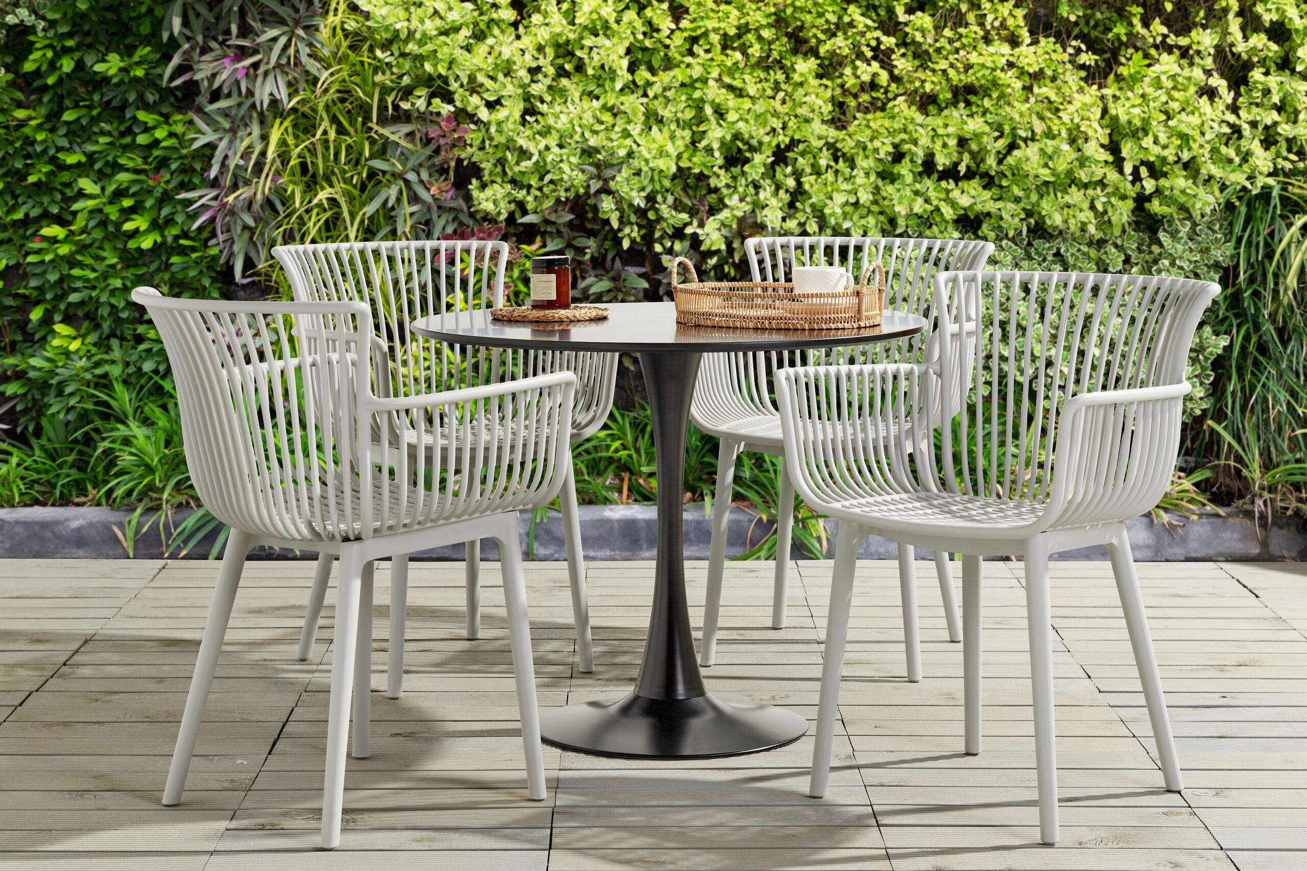 GARTENSTUHL 4er-Set Kunststoff hellgrau Pesaro - Grau, Kunststoff (58/84/45cm) - Beliani