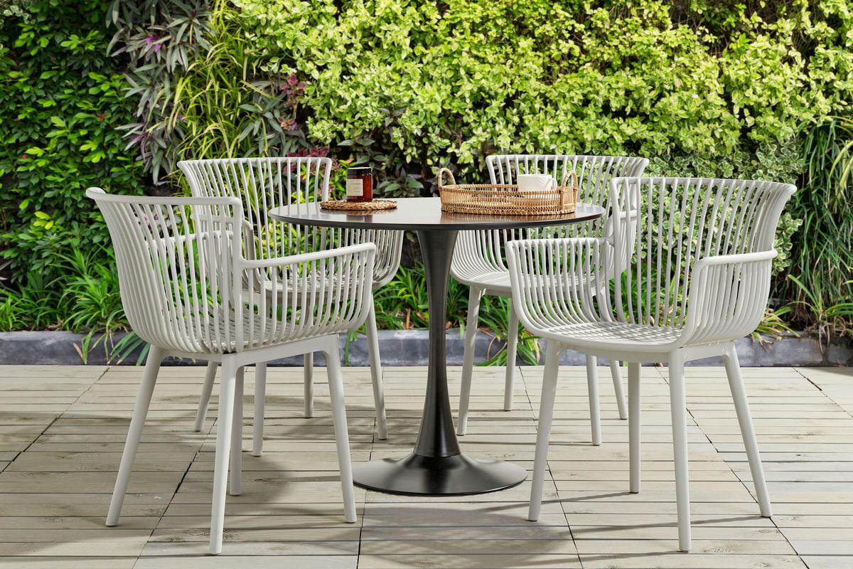GARTENSTUHL 4er-Set Kunststoff hellgrau Pesaro - Grau, Kunststoff (58/84/45cm) - Beliani