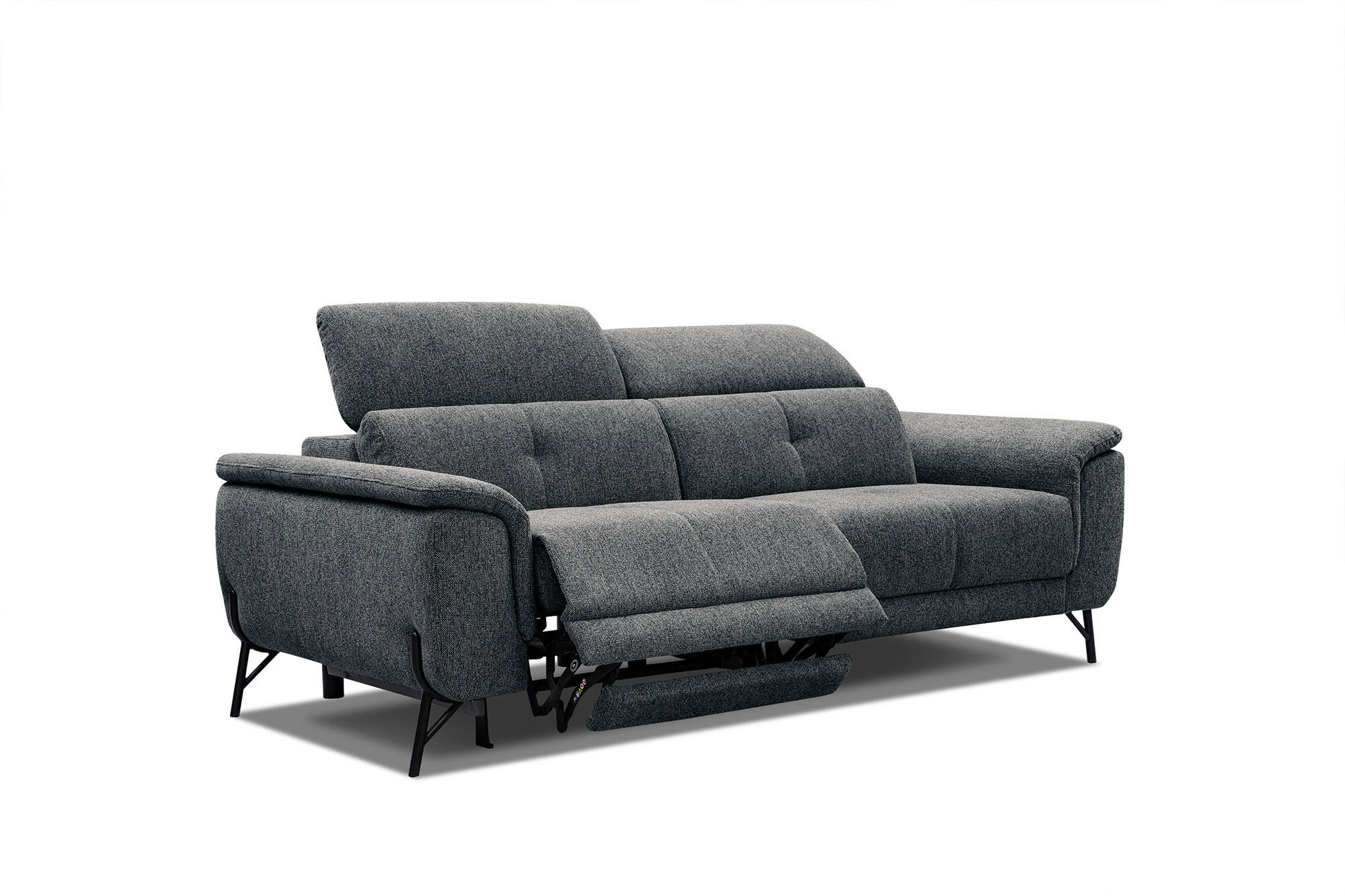 SOFA AVENA 3-Sitzer mit 1 Relaxfunktion, dunkelgrau - Dunkelgrau, Holzwerkstoff/Textil (204/80/108cm) - Courtois Laville