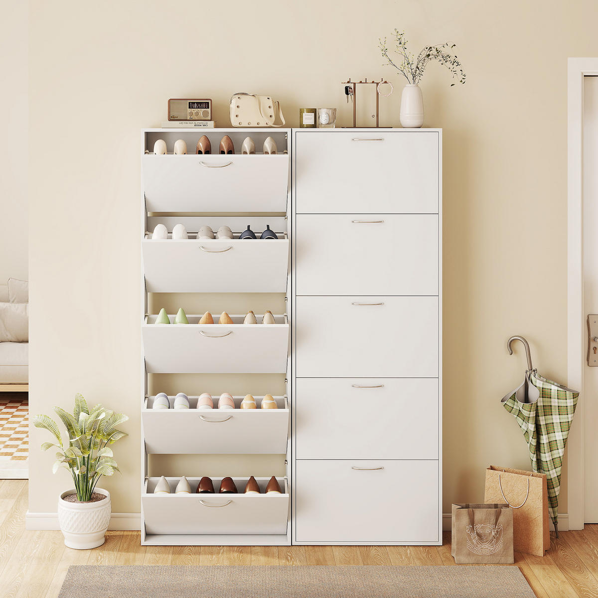 SCHUHSCHRANK Weiß 65/17/180,5 cm - Weiß, Holzwerkstoff (65/180.5/17cm) - PANGIVO