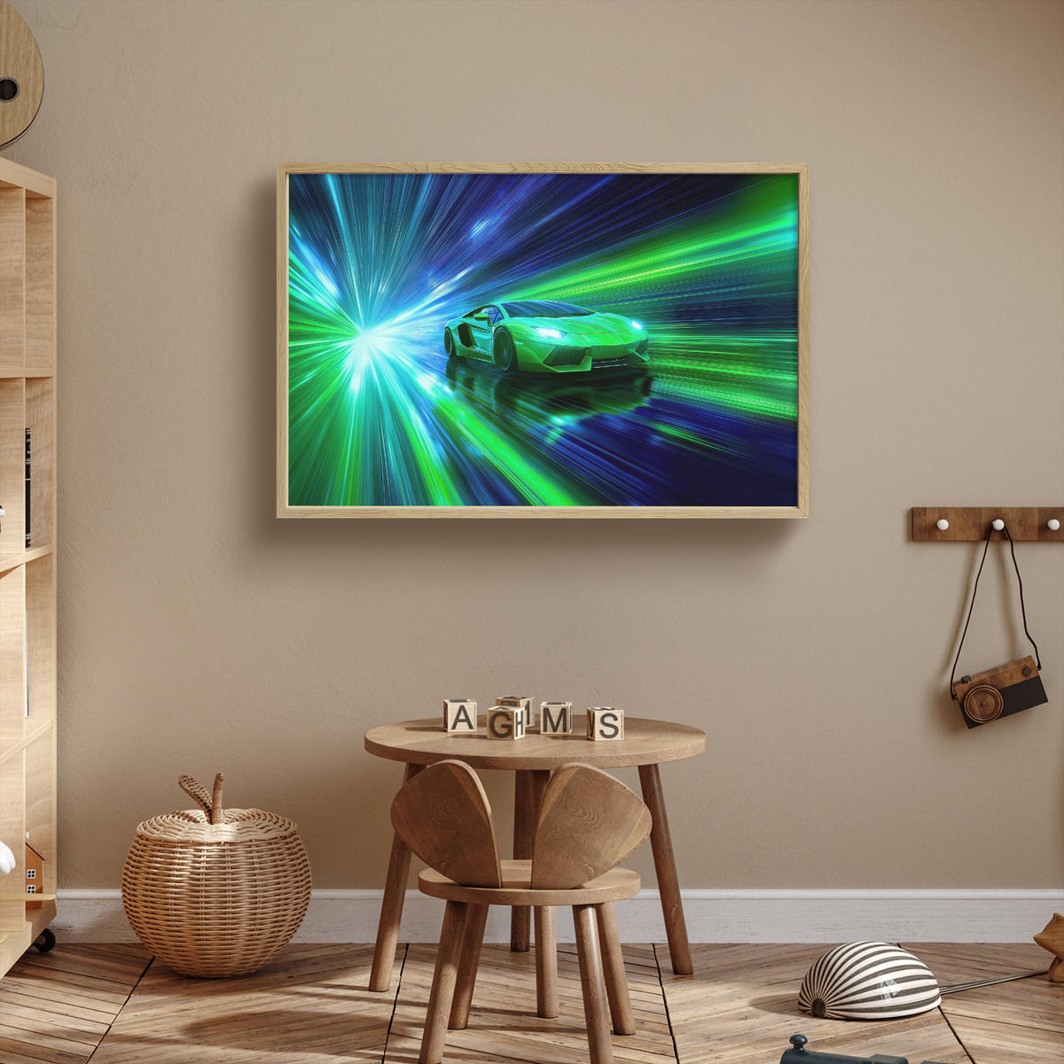 DOBÍJECÍ NOČNÍ LAMPIČKA Rychlost - Lehké - Sportovní vůz - Zelená 100x70 cm - zelená barva, kompozitní dřevo (8/100/70cm) - OnlyWow