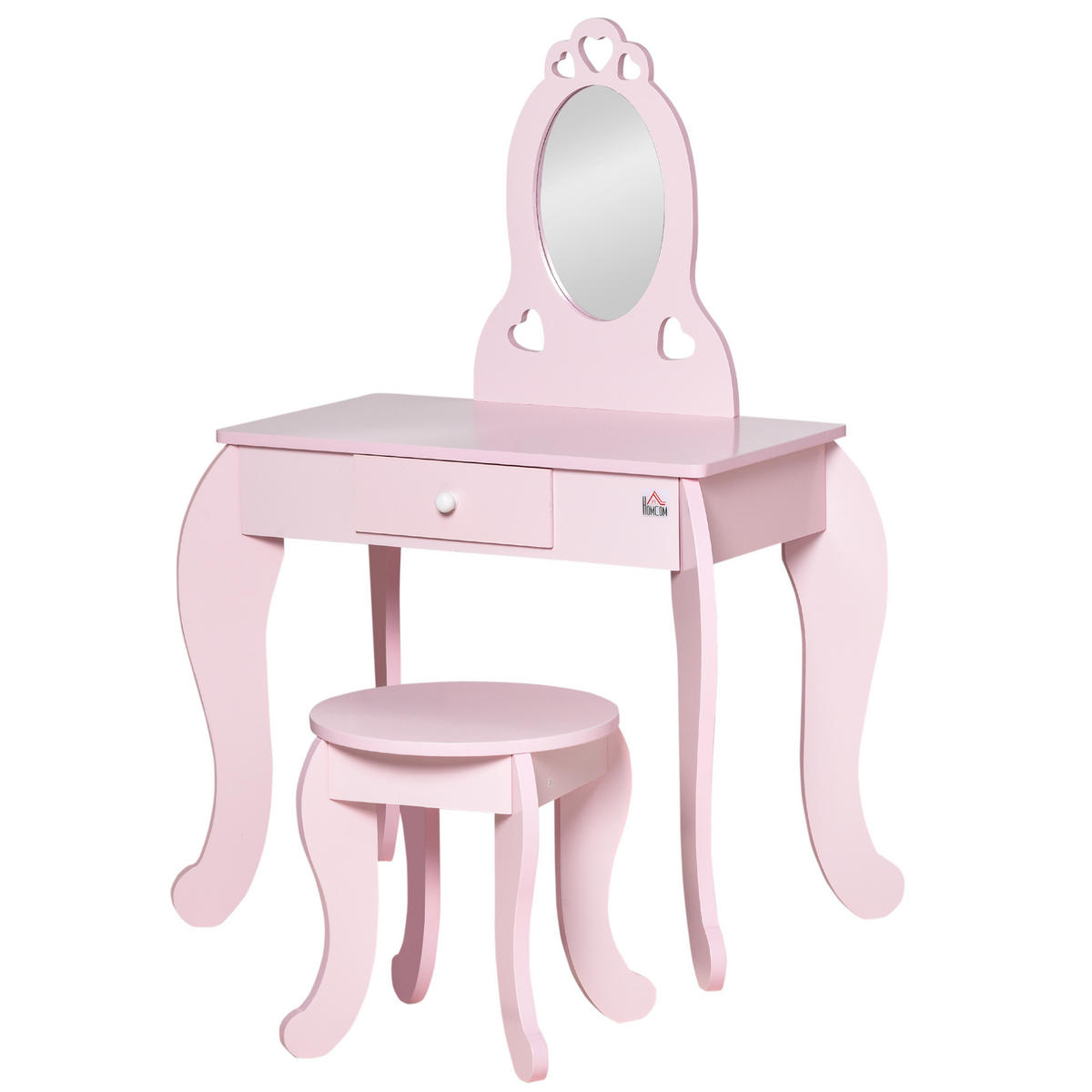 KINDERSCHMINKTISCH DE-18626 mit Herz-Motiven, inkl. Hocker Rosa - Pink, Holzwerkstoff (36/88/60cm) - ComfortXL