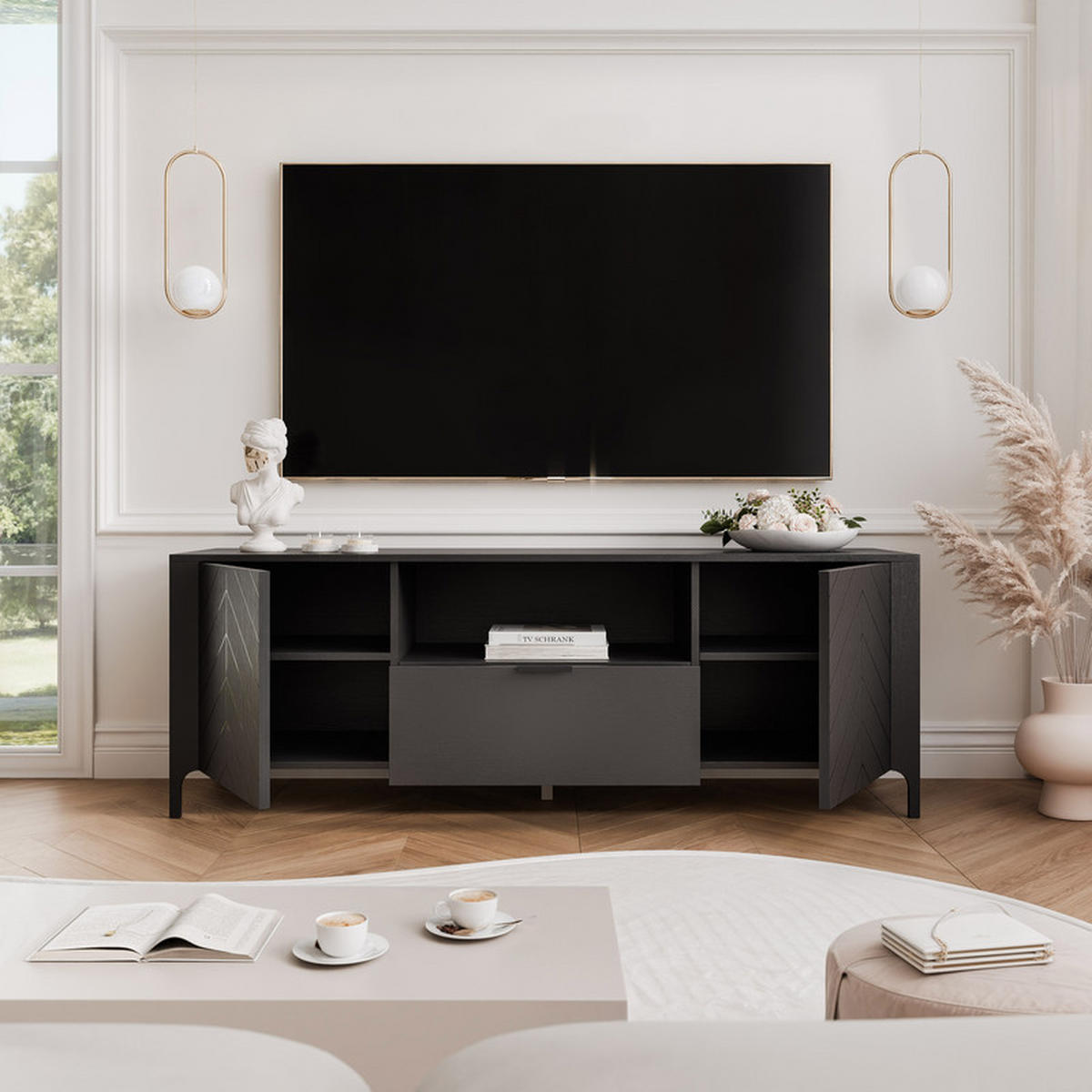 TV-LOWBOARD LORIEN stehend, 159 cm Schwarz - Schwarz, Holzwerkstoff/Metall (159.8/57.1/40.6cm) - Idohome