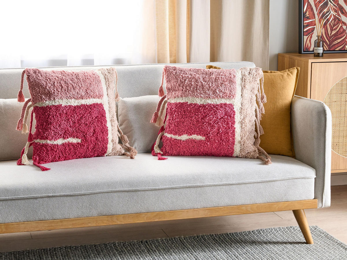 DEKOKISSEN 2er-Set Rosa 45/45 cm Bistorta - Pink/Weiß, Textil (45/45cm) - Beliani