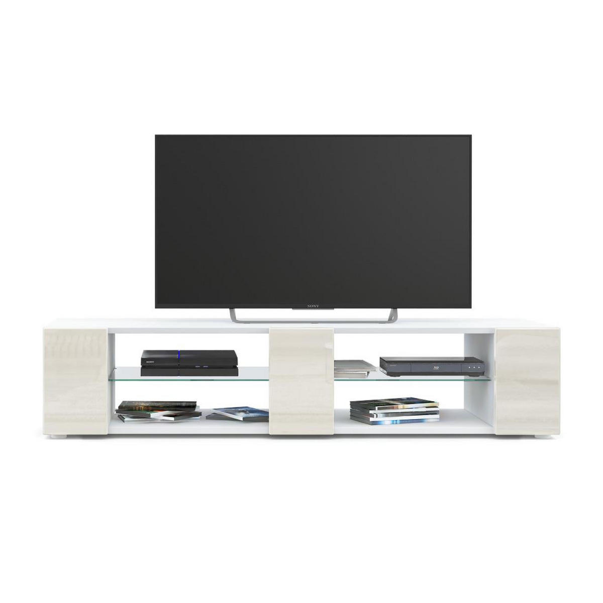 LOWBOARD Movie Fronten in Creme Hochglanz - Creme, Holzwerkstoff (134/29/39cm) - Vladon
